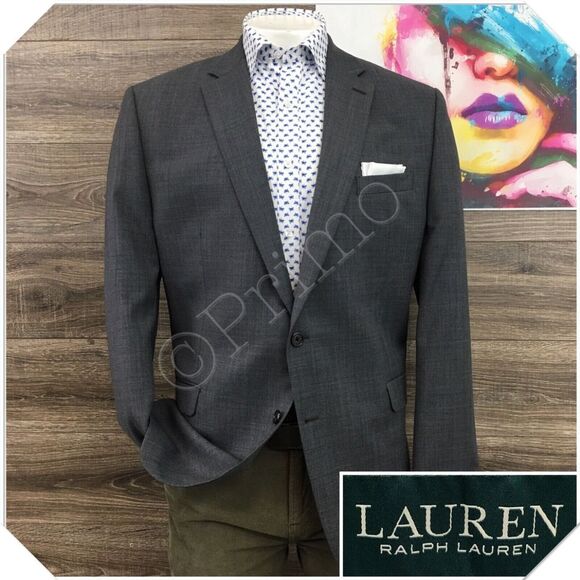 RALPH LAUREN Mens Blazer Sport Coat‎ Casual Jacket Size 46L Gray Wool Suit